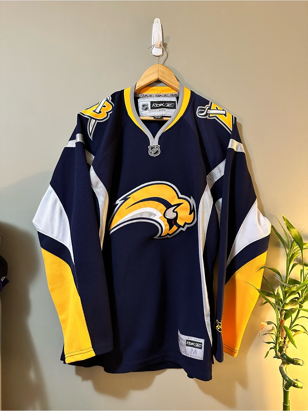 Reebok Navy Blue & Gold Buffalo Hockey Jersey